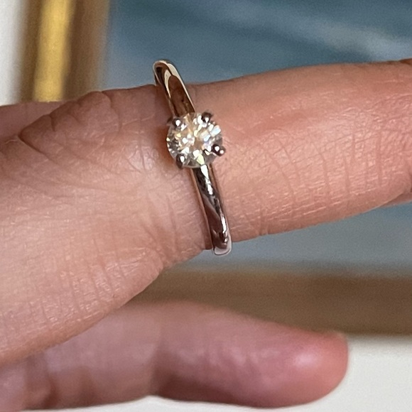 Solid 14k White Gold and Moissanite Solitaire Engagement or Stacking Ring - Picture 5 of 7